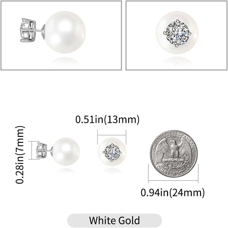 Surrounded Forest Store Double Sided Ball Earrings for Women Front and Back Pearl Stud Earrings 2 in 1 Stud Earrings - Image 2